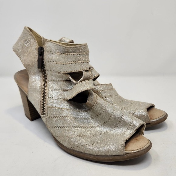 Josef Seibel Womens Bonnie Metallic Silver Leather Bootie 41 US 11 Peep Toe Heel - Picture 1 of 11